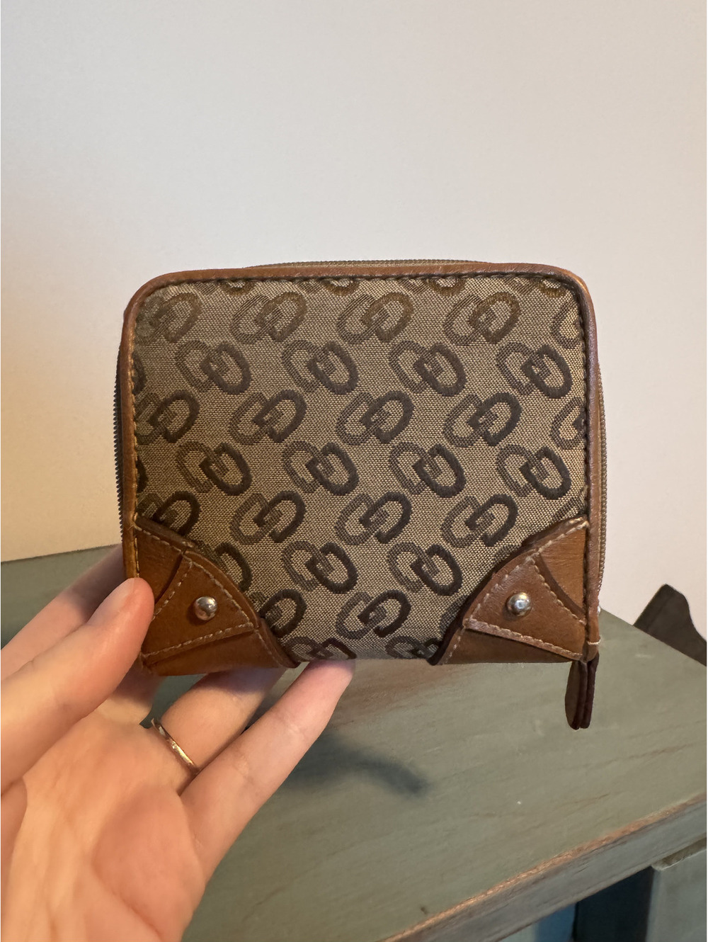 VTG Y2K Faded Glory Logo Canvas and Leather Zip Around Brown Wallet